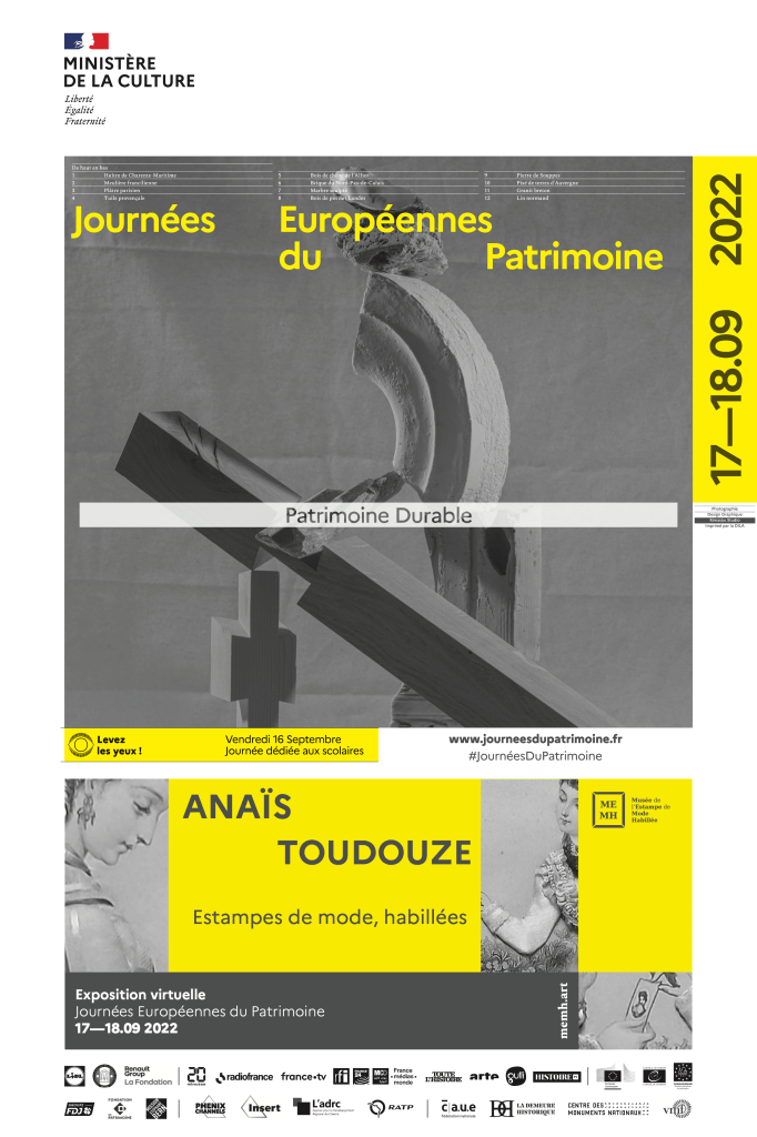 Poster de l'exposition Anaïs Toudouze au Musée de l'Estampe de Mode Habillée pour les Journées Européennes du Patrimoine 2022.