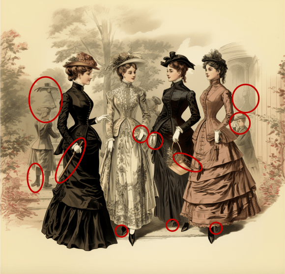 estampe de mode générée par IA, avec mise en évidence des hallucinations